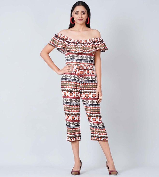 first resort by ramola bachchan white and red aztec jumpsuit