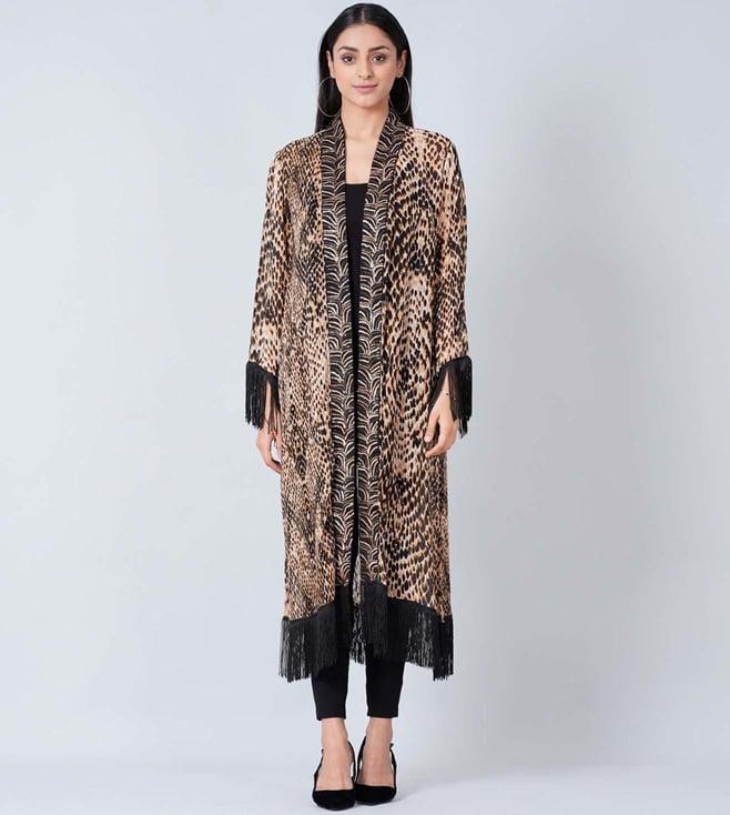 first resort by ramola bachchan brown animal print long kimono