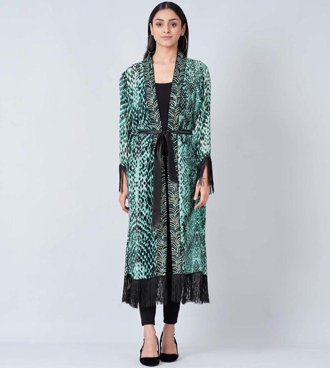 first resort by ramola bachchan green animal print long kimono