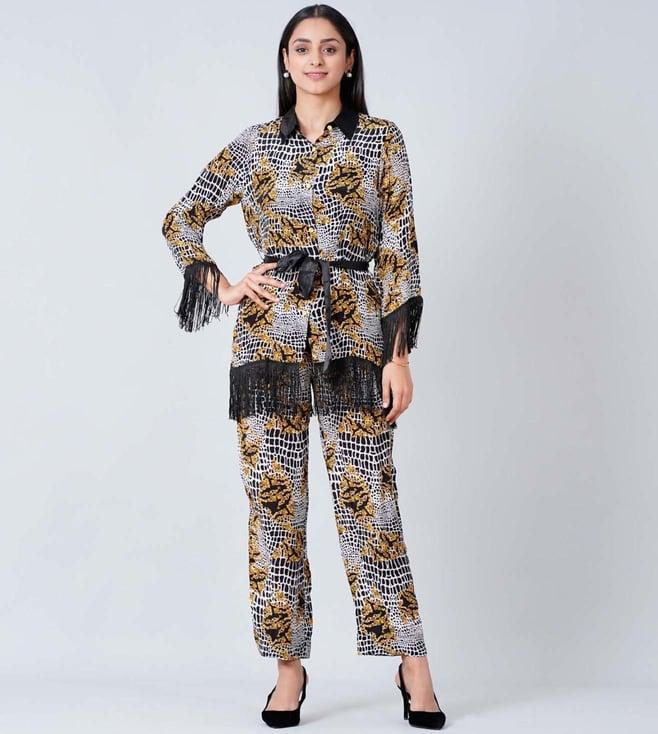 first resort by ramola bachchan yellow baroque animal print shirt and palazzo set