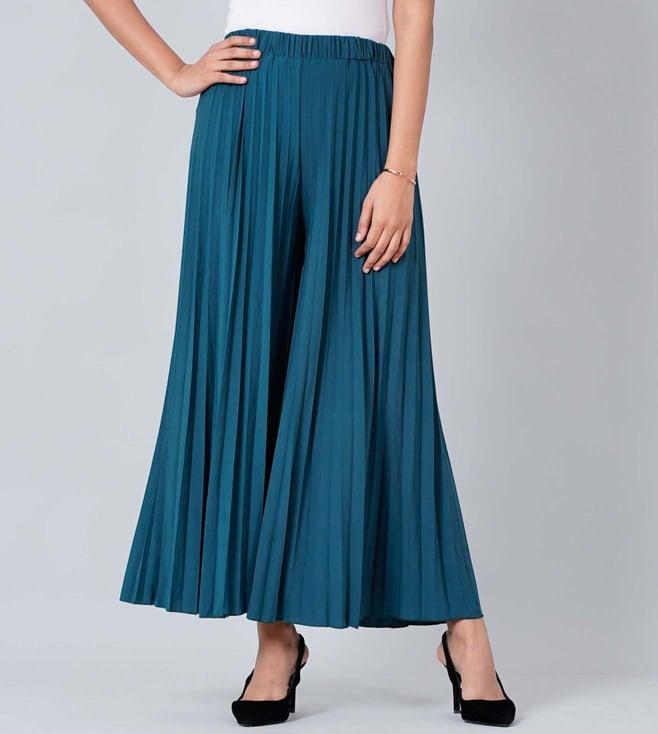 first resort by ramola bachchan teal blue wide leg pleated palazzo