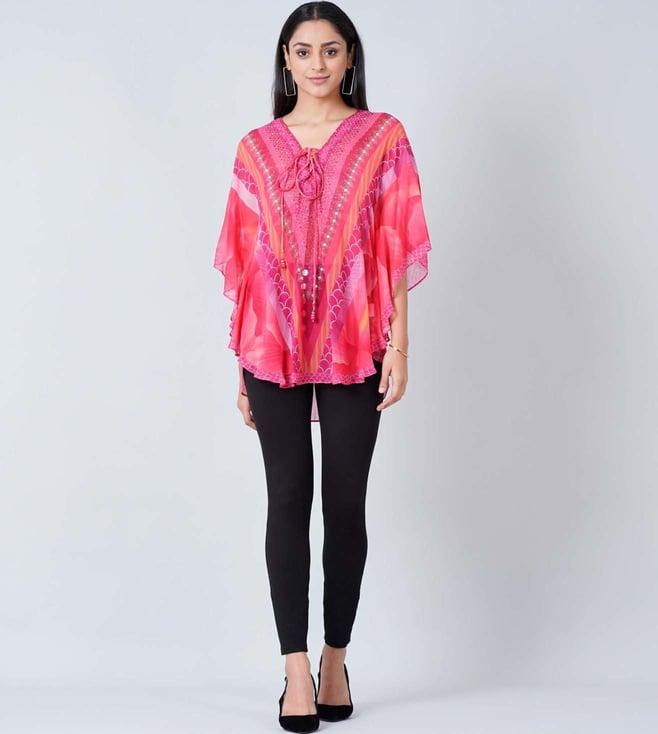 first resort by ramola bachchan pink embellished floral tunic