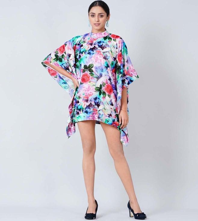 first resort by ramola bachchan multicoloured crystal studded floral silk velvet tunic