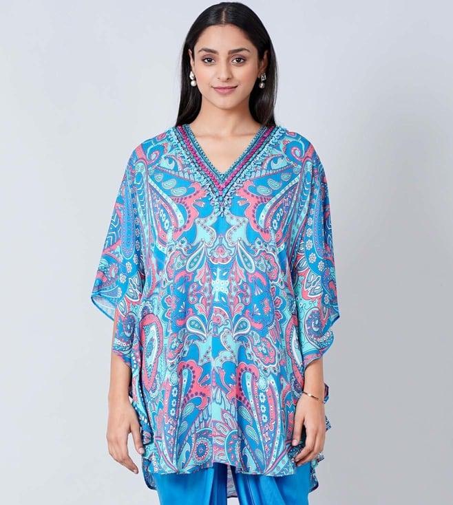 first resort by ramola bachchan hot pink and blue paisley tunic