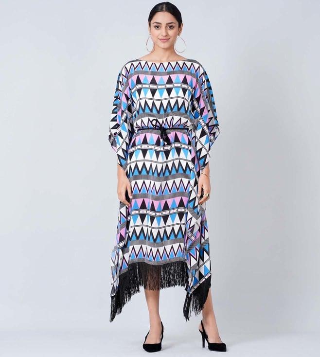 first resort by ramola bachchan blue and pink aztec poncho dress