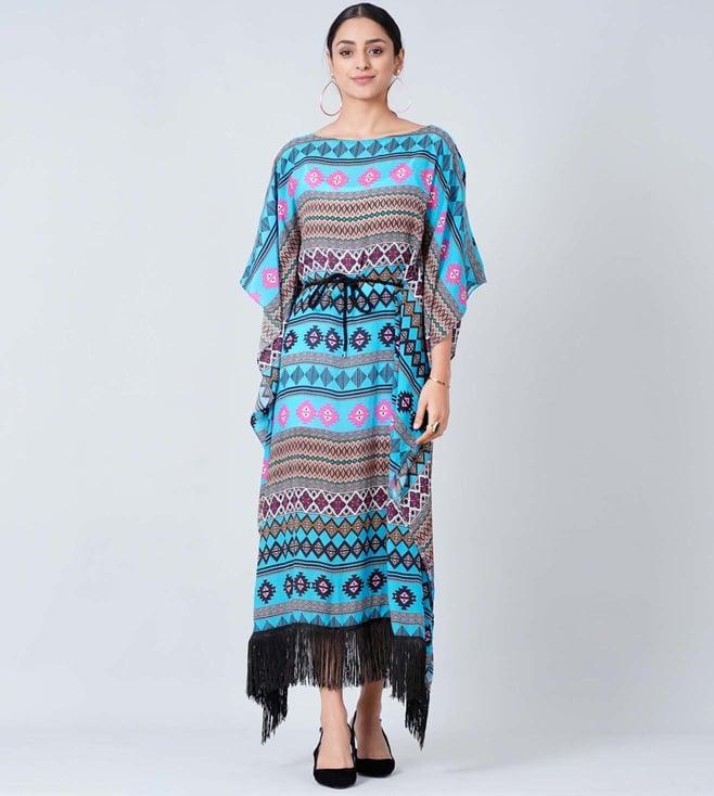 first resort by ramola bachchan blue aztec poncho dress