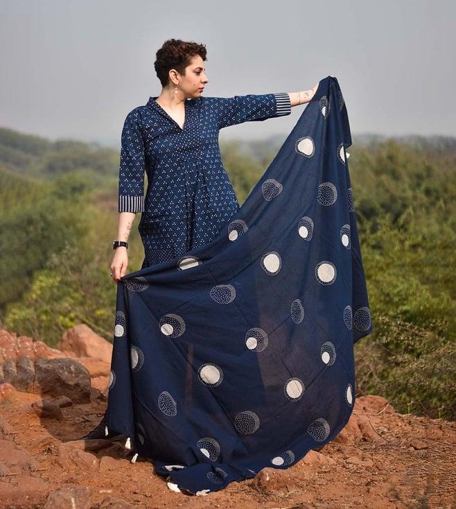 chidiyaa indigo flow moonshine blockprinted dupatta awargi