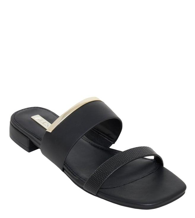 aldo women's black slide sandals (animal effect)