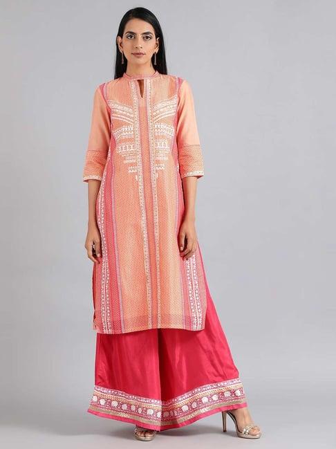 w peach printed kurta