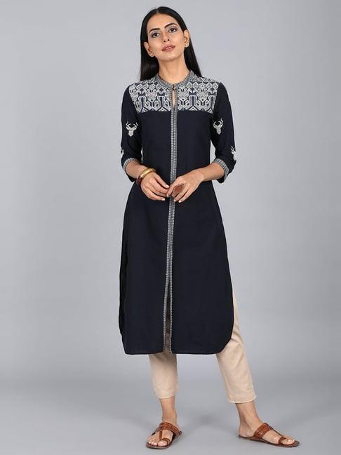 w navy printed kurta