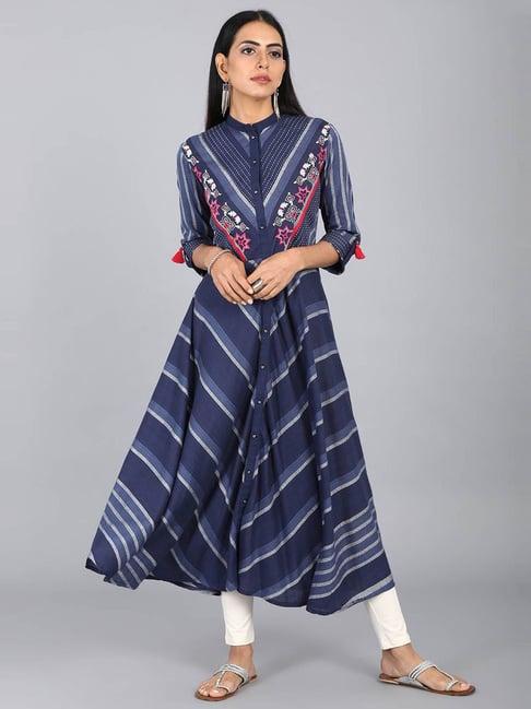 w navy printed kurta