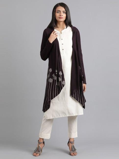 w purple round neck knitted cardigan