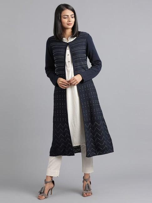 w navy flared cardigan