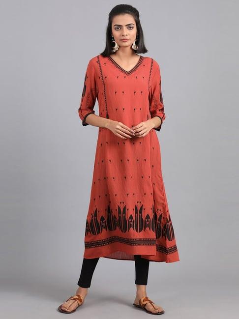 w orange printed a line kurti