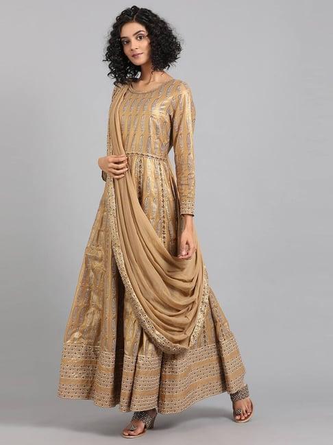 w gold cotton paisley printed a line kurta