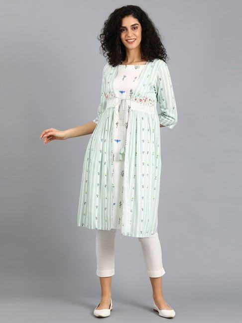 w green floral print a line kurta