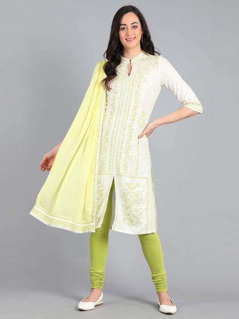 w green floral print straight kurti