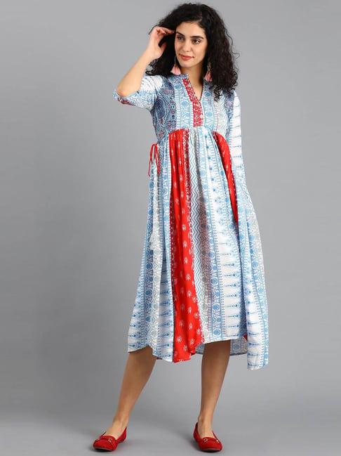 w blue & red floral print yolo dress