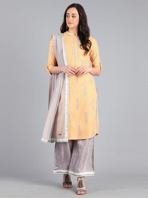 w orange printed straight kurti