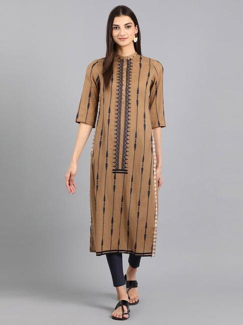 w brown striped straight kurta