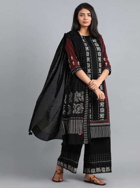 w maroon & black printed straight kurti