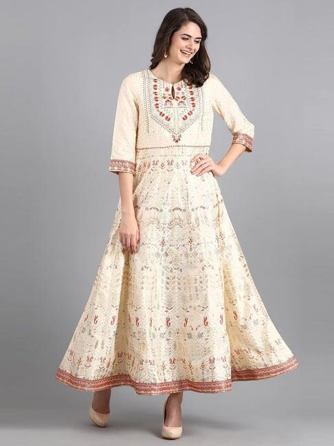 w beige printed a line kurta