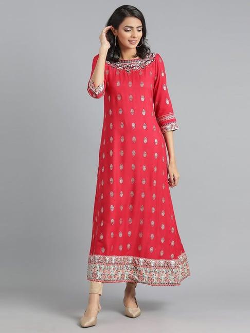 w pink printed a line kurta