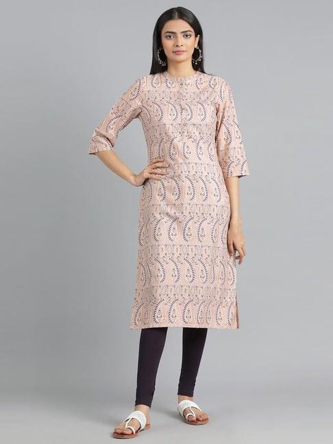 w blush pink printed straight kurta