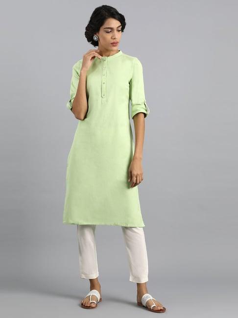 w green straight regular fit kurti