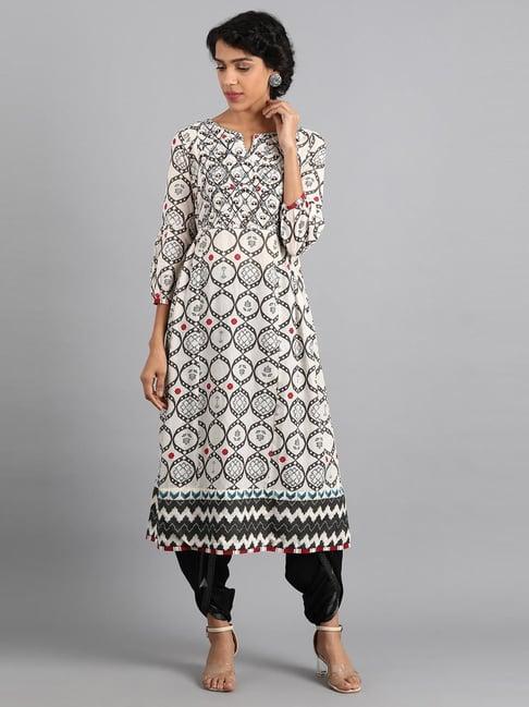 w white cotton embroidered a line kurti