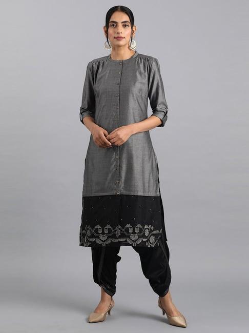 w grey straight regular fit kurti