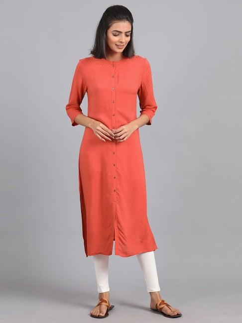 w coral textured pattern straight kurti