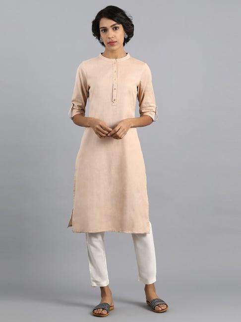 w beige straight regular fit kurti