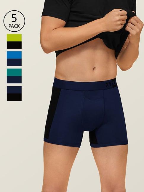 xyxx navy & yellow skinny fit solid trunks (pack of 5)