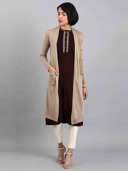 w beige full sleeves shrug