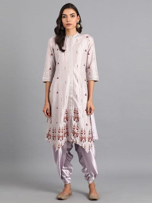 w mauve floral print high low kurta