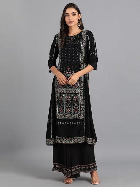 w black floral print a line kurta