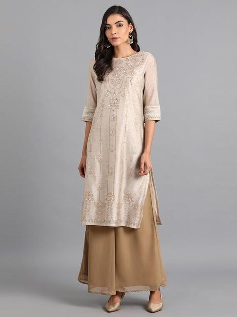 w beige embellished straight kurta