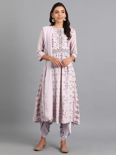 w mauve floral print a line kurta