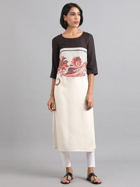 w off-white printed straight kurta