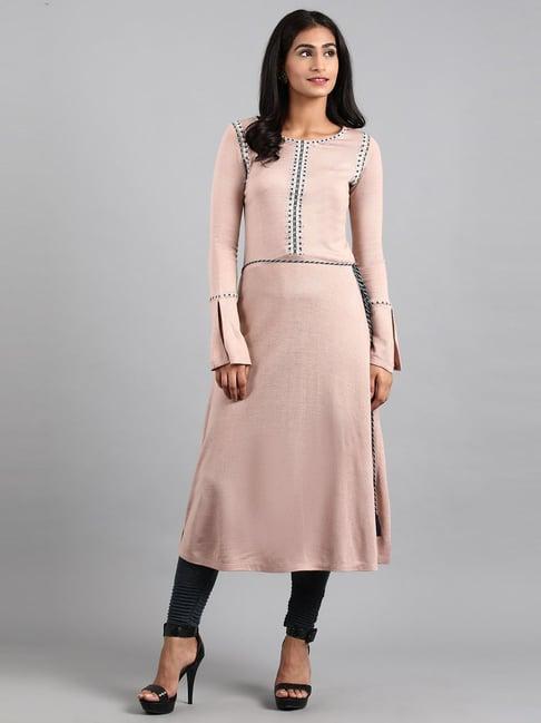 w blush pink embroidered a line kurta