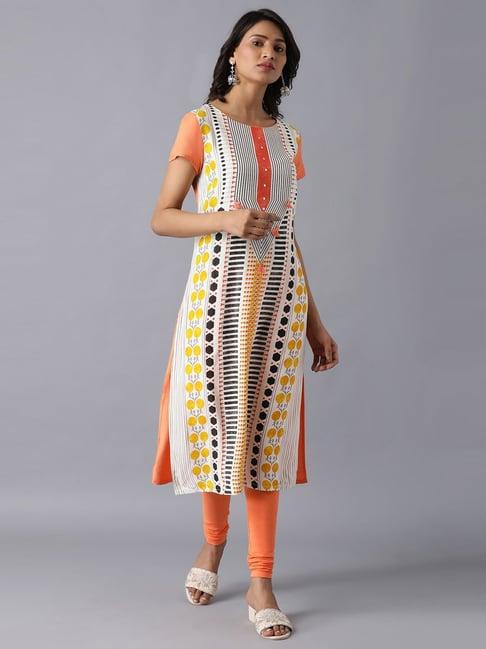 w white printed straight kurta