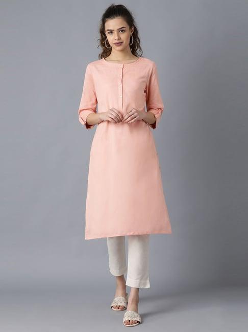 w peach cotton straight kurta