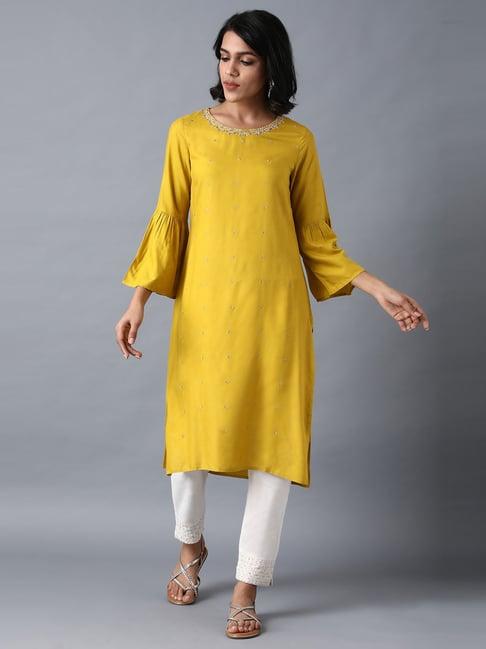 w yellow embellished straight kurta