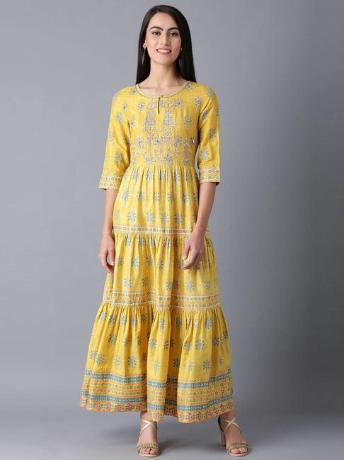 w yellow printed maxi dress