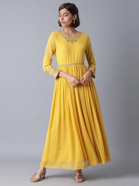 wishful yellow a line kurta