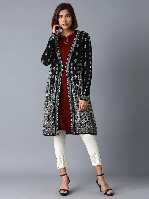 w black printed cardigan