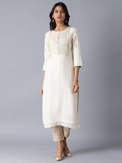 w white printed straight kurta