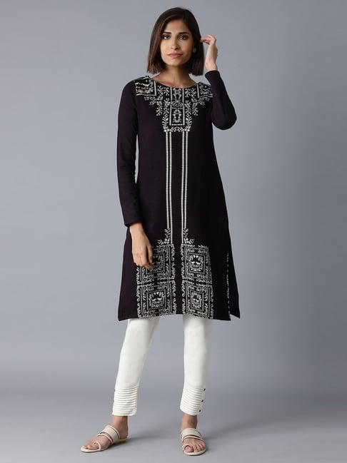 w dark purple straight kurta