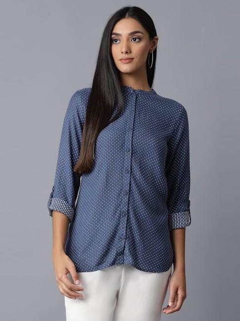 w navy printed shirt